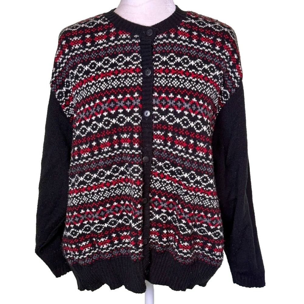 Vintage Maggie McNaughton Women’s Fair Isle Nordic Knit Cozy Winter Cardigan